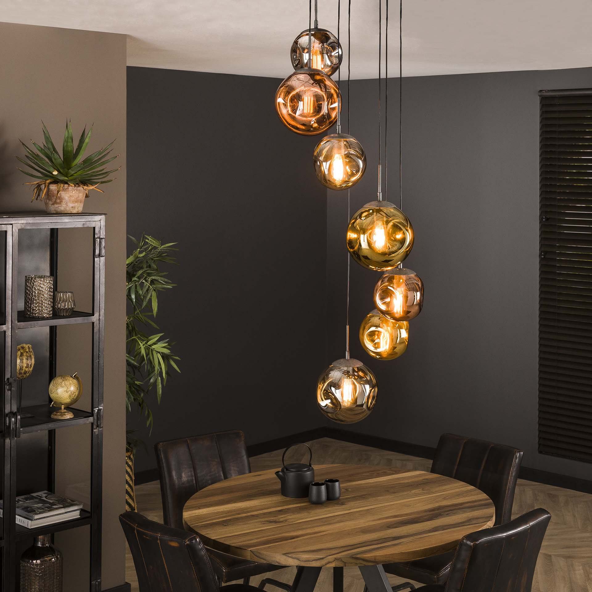 LifestyleFurn Hanglamp 'Yair' 7-lamps Getrapt, kleur Oud Zilver