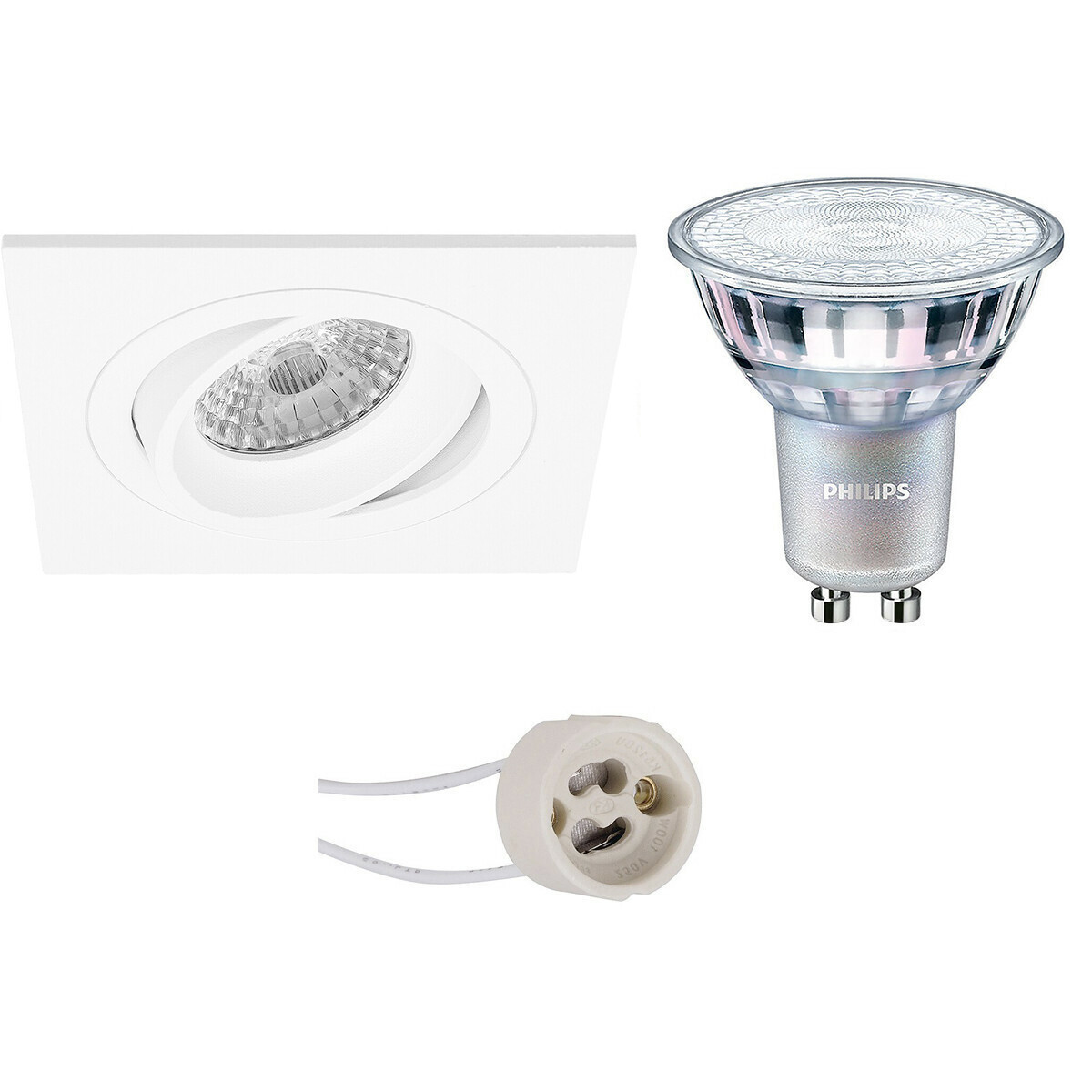 LED Spot Set - Pragmi Borny Pro - GU10 Fitting - Inbouw Vierkant - Mat Wit - Kantelbaar - 92mm - Philips - MASTER 927 36D VLE - 4.9W - Warm Wit 2200K-2700K - DimTone Dimbaar