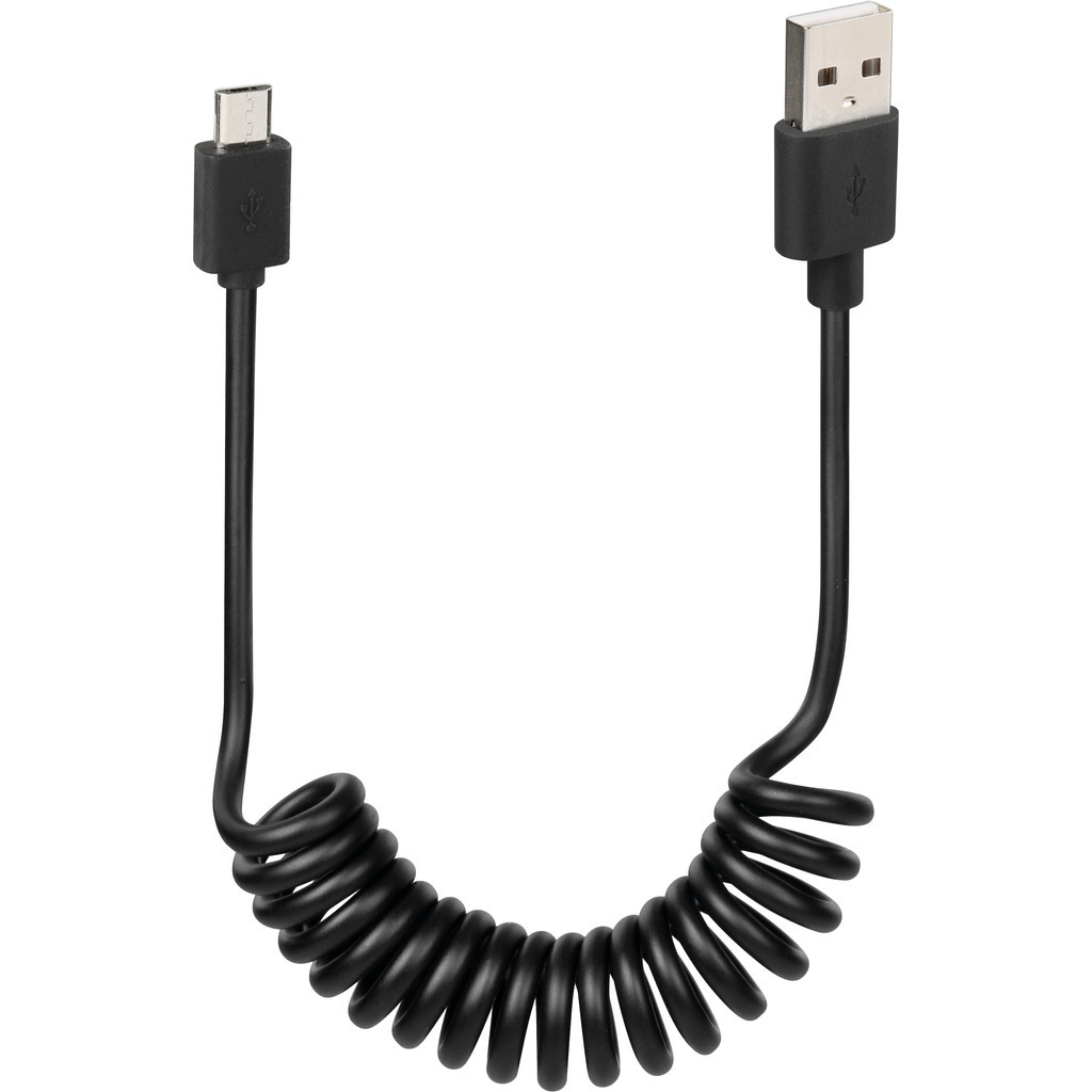 Lampa Usb A naar Micro Usb Krulkabel Zwart 1m