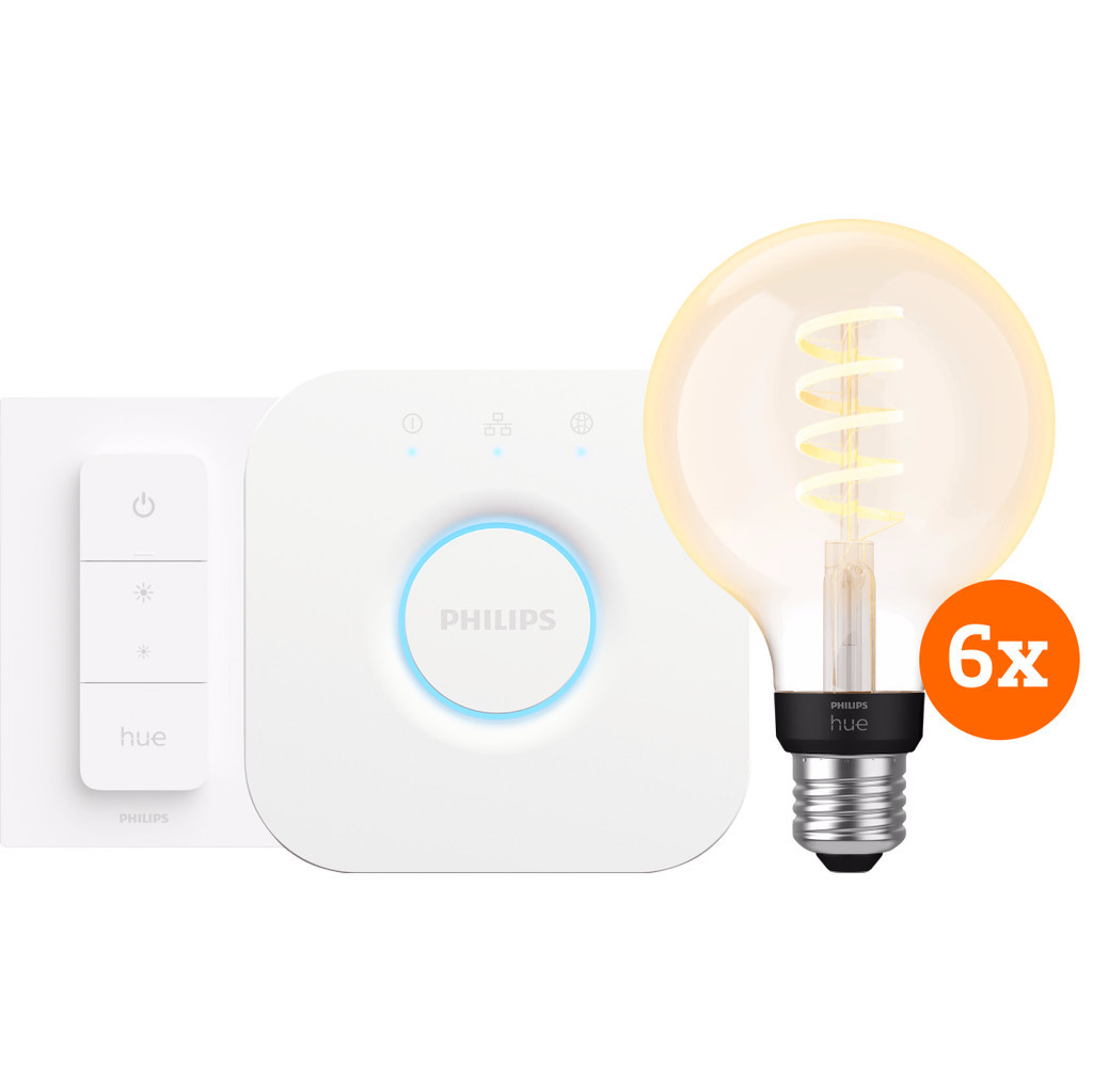 Philips Hue Filament White Ambiance Globe 6-Pack Startpakket