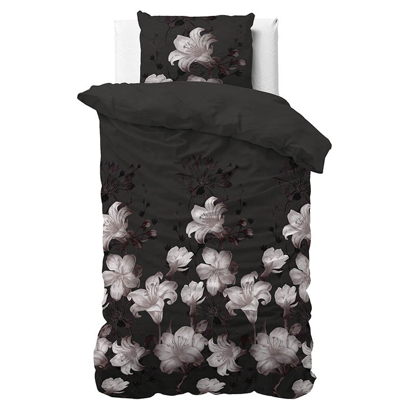 Dekbedovertrek Dark Flower Dekbedovertrek - Eenpersoons (140x220 cm) - Zwart Polyester-katoen - Dessin: Bloemen - Sleeptime - Dekbed-Discounter.nl