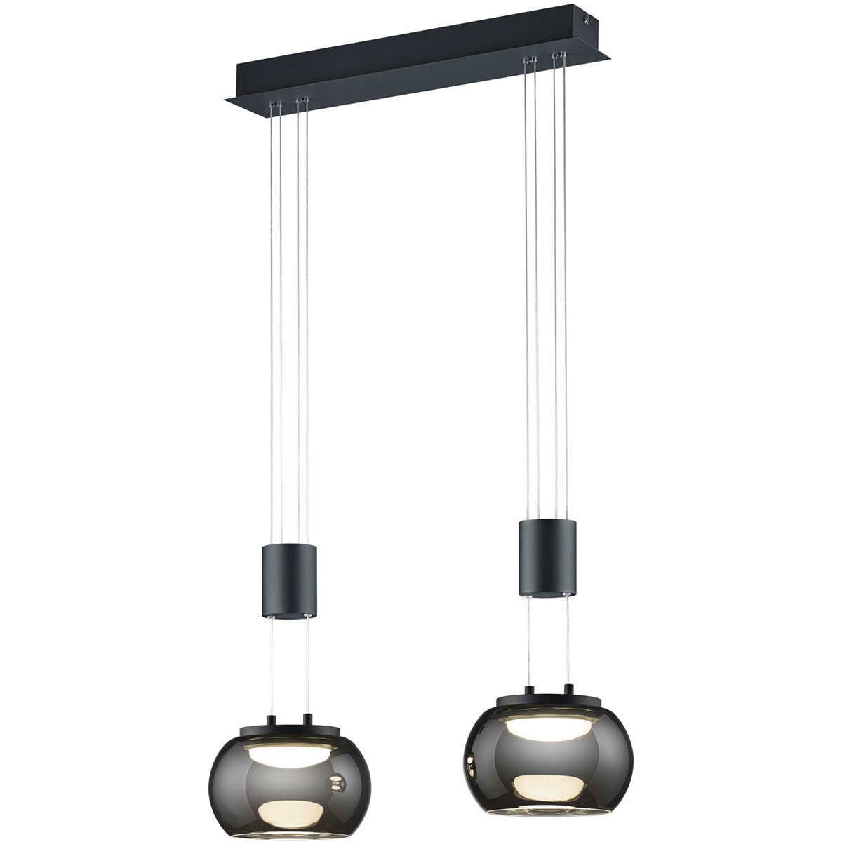 LED Hanglamp - Hangverlichting - Trion Maliba - 16W - 2-lichts - Warm Wit 3000K - Dimbaar - Rechthoek - Mat Zwart - Aluminium