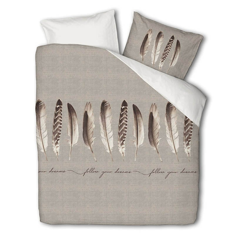 Dekbedovertrek Endless Feathers - Tweepersoons (200x220 cm) - Beige Polyester-katoen - Dessin: Veren - Luna - Dekbed-Discounter.nl