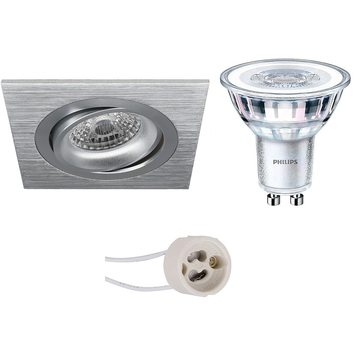 LED Spot Set - Pragmi Borny Pro - GU10 Fitting - Inbouw Vierkant - Mat Zilver - Kantelbaar - 92mm - Philips - CorePro 830 36D - 4.6W - Warm Wit 3000K