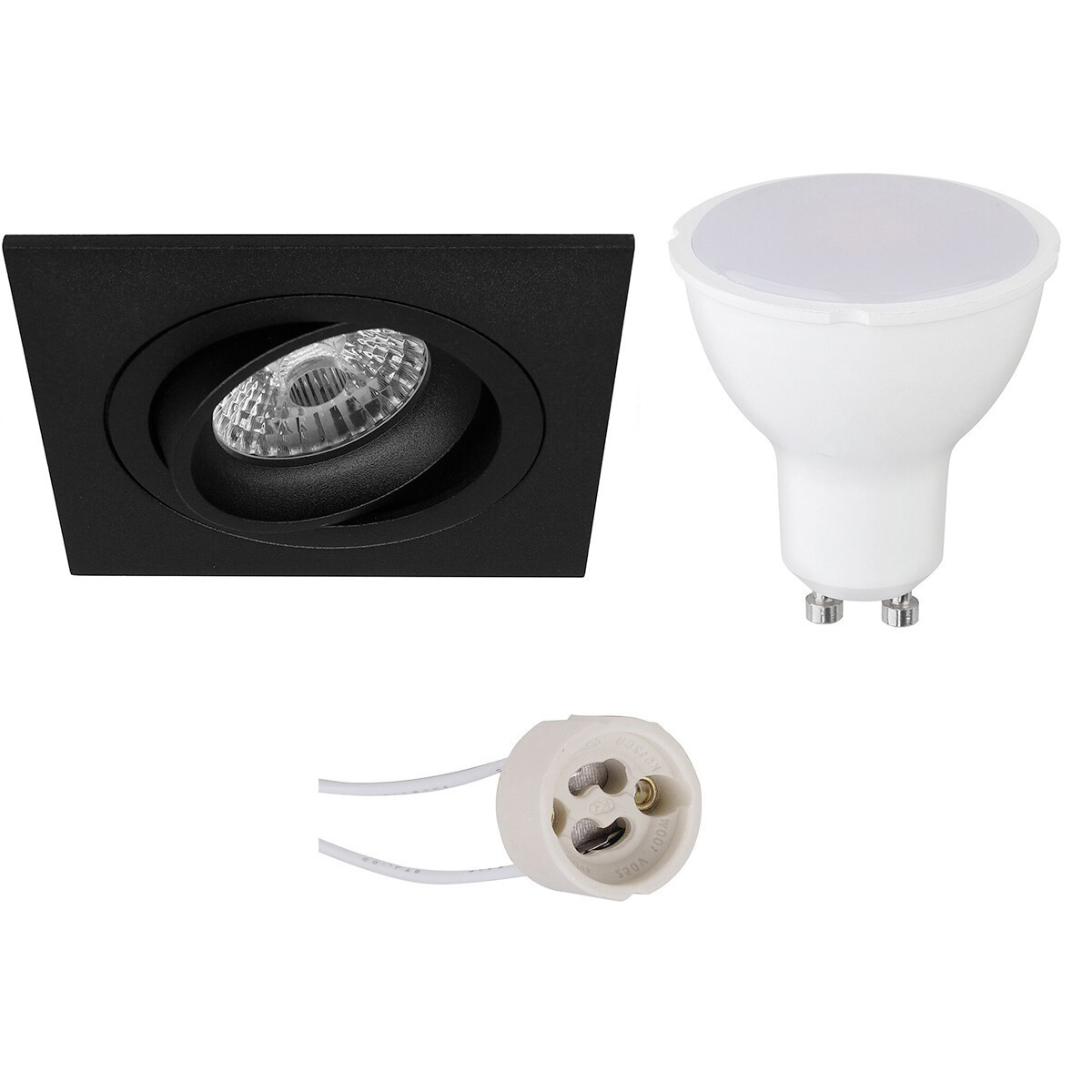 LED Spot Set - Pragmi Borny Pro - GU10 Fitting - Inbouw Vierkant - Mat Zwart - 4W - Helder/Koud Wit 6400K - Kantelbaar - 92mm