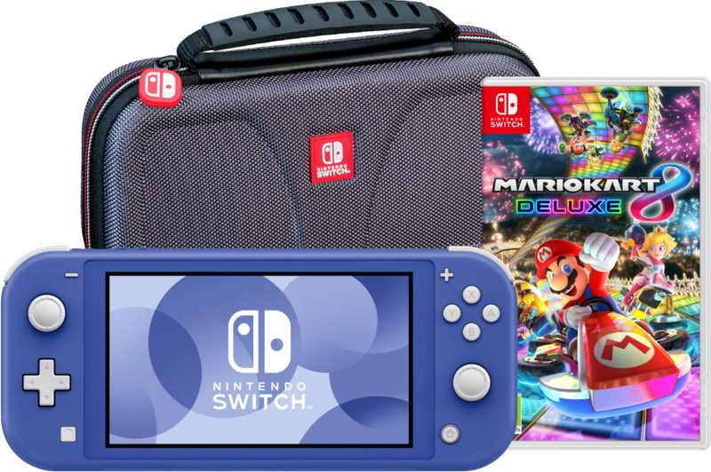 Nintendo Switch Lite Blauw + Mario Kart 8 Deluxe + Bigben Beschermtas