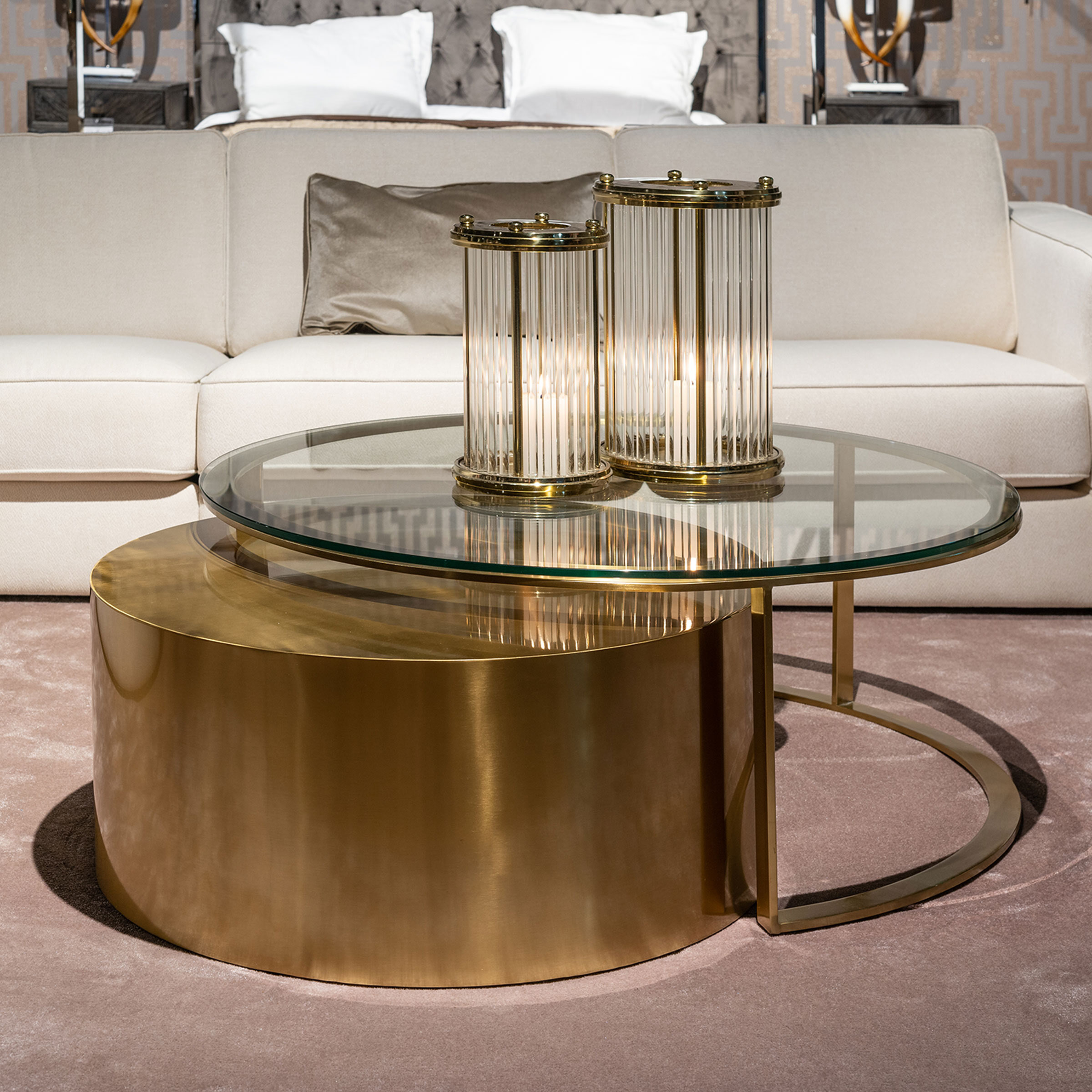 Richmond Ronde Salontafel Orlan Set van 2 stuks, brushed gold / glas - Goud