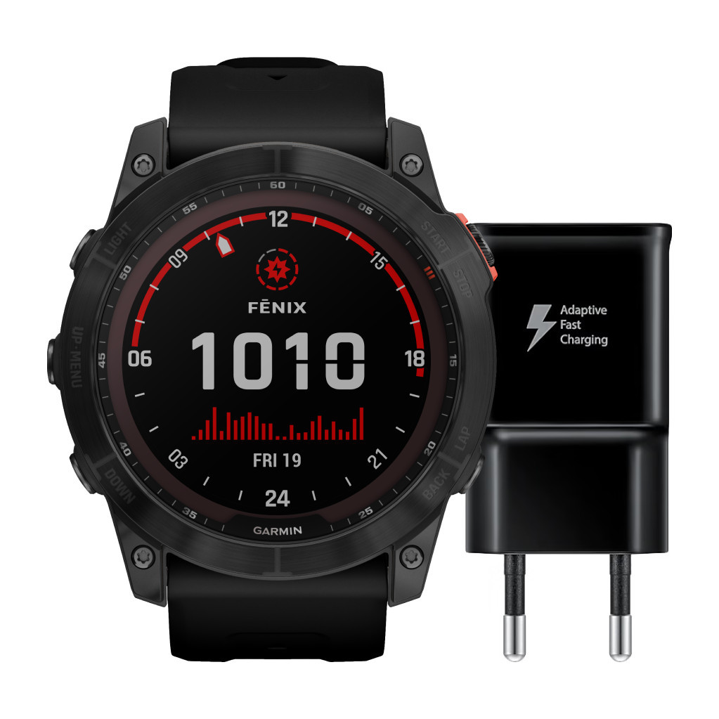 Garmin Fenix 7X Solar Zwart 51mm + Samsung Adaptive Fast Charging Oplader met Usb A Poort