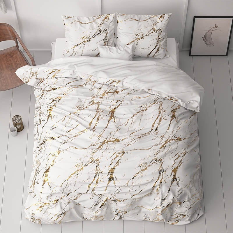 Dekbedovertrek Glamour Marble - Tweepersoons (200x200 cm) - Wit Microvezel - Dessin: Patroon, Luxe - Sleeptime - Dekbed-Discounter.nl