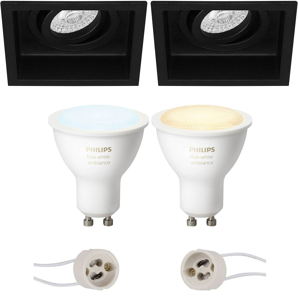 Pragmi Domy Pro - Inbouw Vierkant - Mat Zwart - Verdiept - Kantelbaar - 105mm - Philips Hue - LED Spot Set GU10 - White Ambiance - Bluetooth