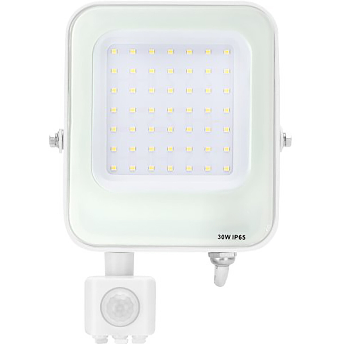 LED Bouwlamp met Bewegingssensor - LED Schijnwerper - Aigi Rekan - 30 Watt - Helder/Koud Wit 6500K - Waterdicht IP65 - Rechthoek - Mat Wit - Aluminium