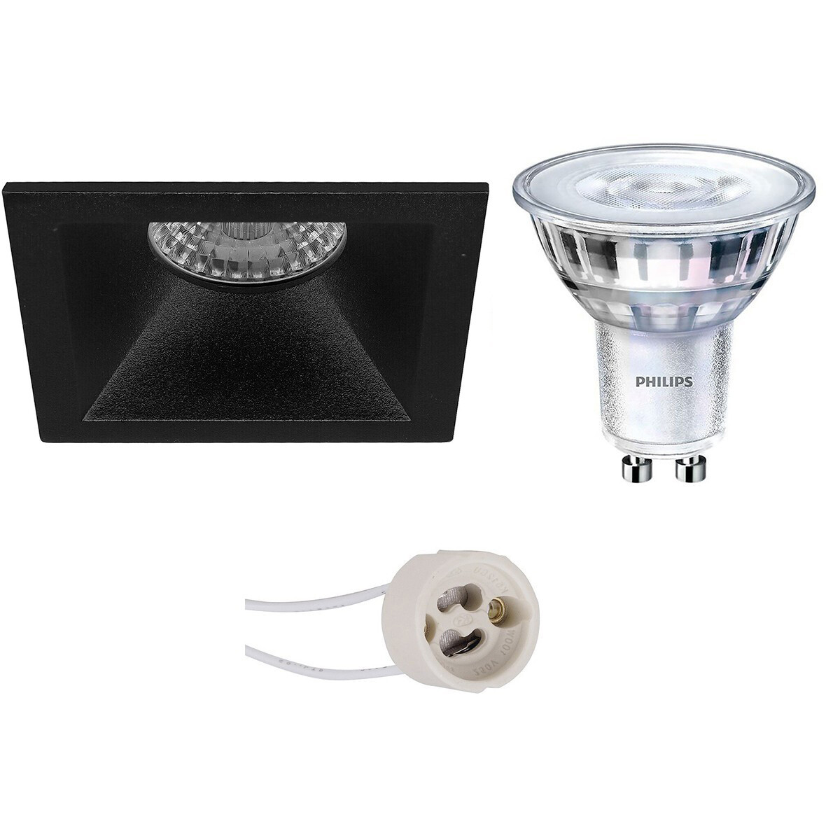 LED Spot Set - Pragmi Pollon Pro - GU10 Fitting - Inbouw Vierkant - Mat Zwart - Verdiept - 82mm - Philips - SceneSwitch 827 36D - 1.5W-5W - Warm Wit 2200K-2700K - Dimbaar