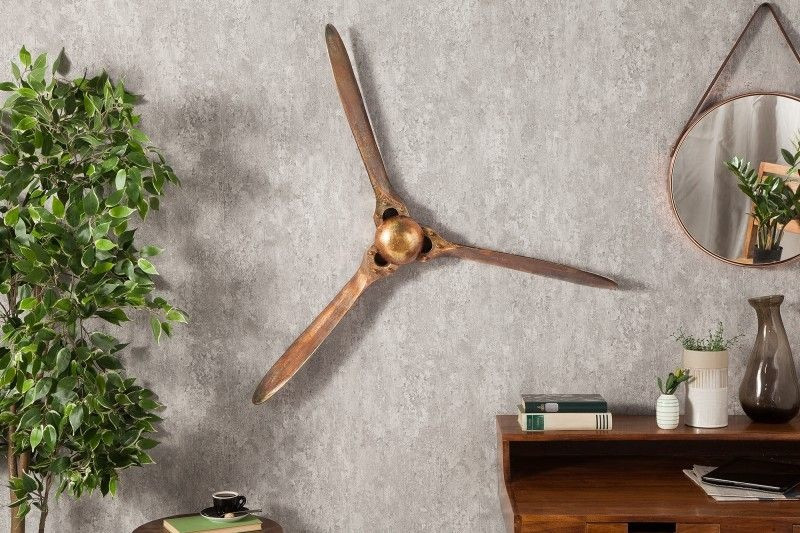 Authentieke wanddecoratie SCREW III 97cm gevlamd koperen vliegtuigpropeller - 39537