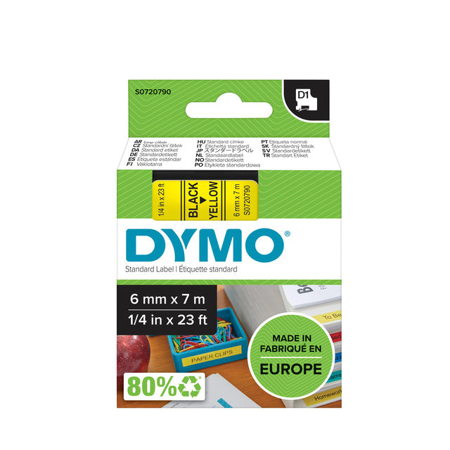 Dymo D1 tape 6 mm, zwart op geel