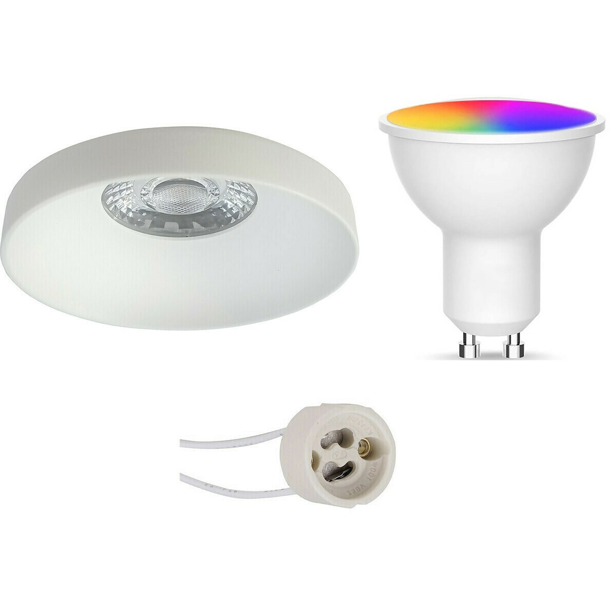 LED Spot Set GU10 - Facto - Smart LED - Wifi LED - Slimme LED - 5W - RGB+CCT - Aanpasbare Kleur - Dimbaar - Pragmi Vrito Pro - Inbouw Rond - Mat Wit - Ø82mm