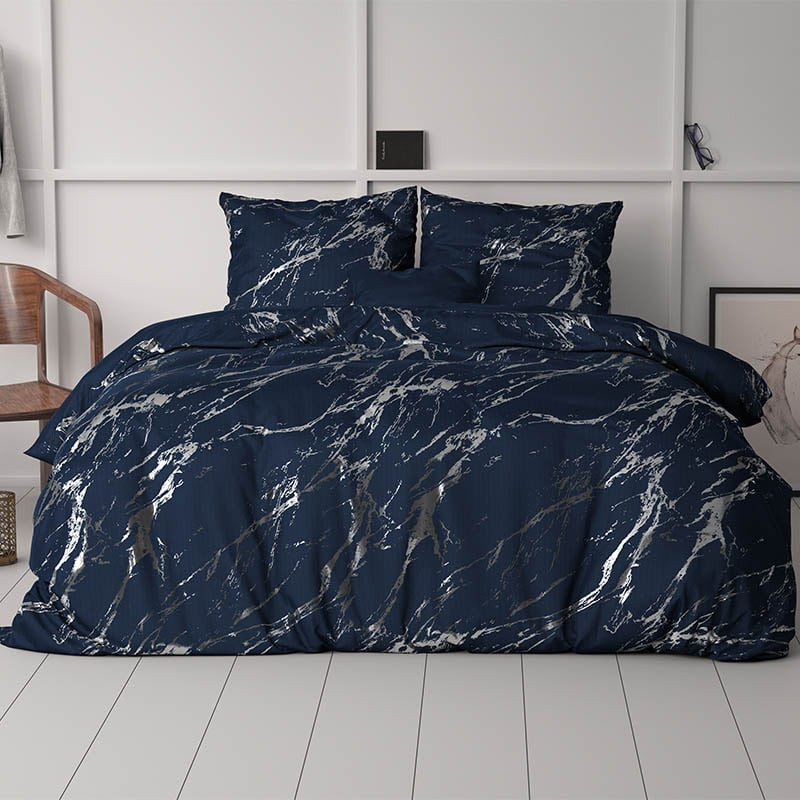 Dekbedovertrek Glamour Marble - Eenpersoons (140x200 cm) - Blauw Microvezel - Dessin: Patroon, Luxe - Sleeptime - Dekbed-Discounter.nl