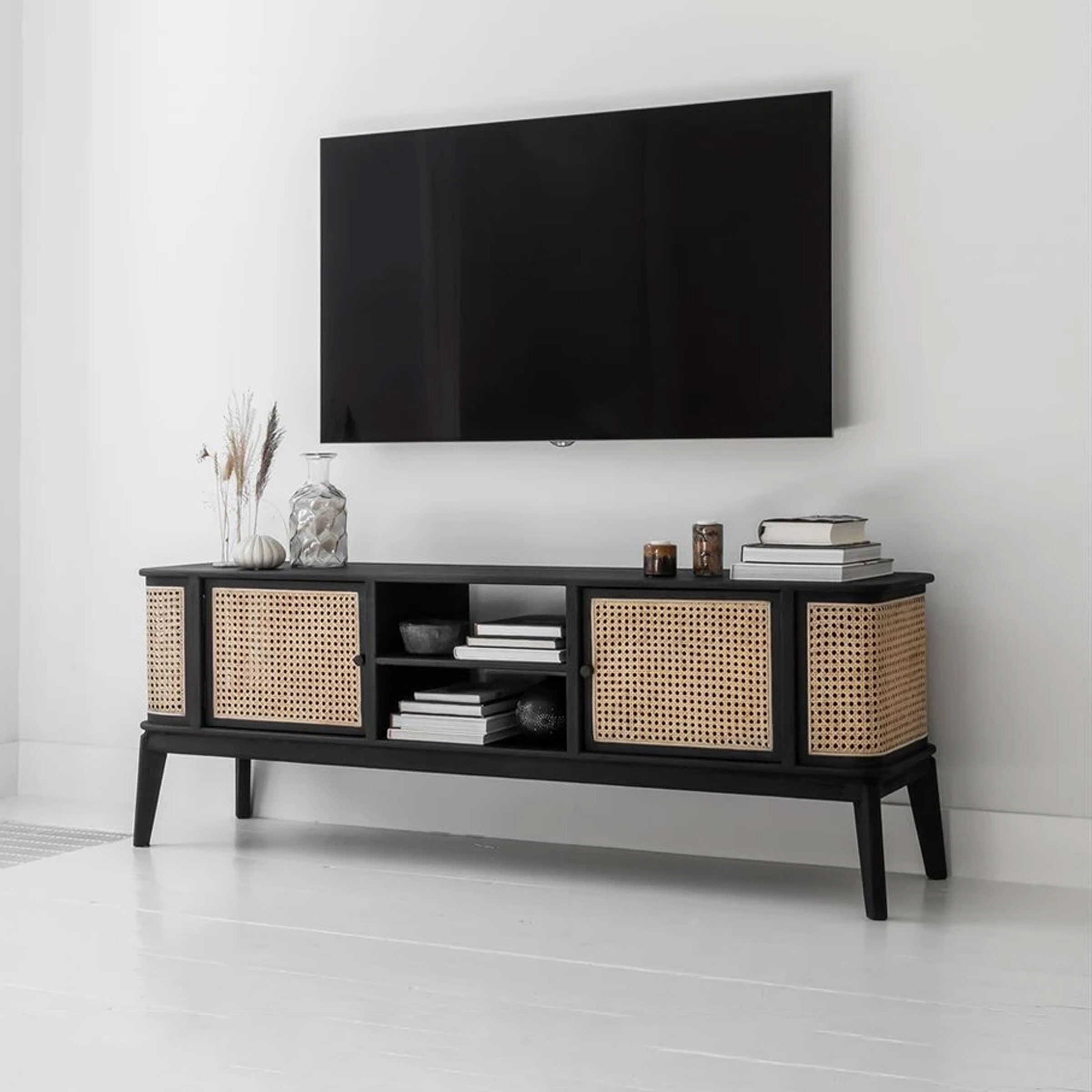 MUST Living TV-meubel Raffles Rotan en hout, 170cm - Zwart, Naturel