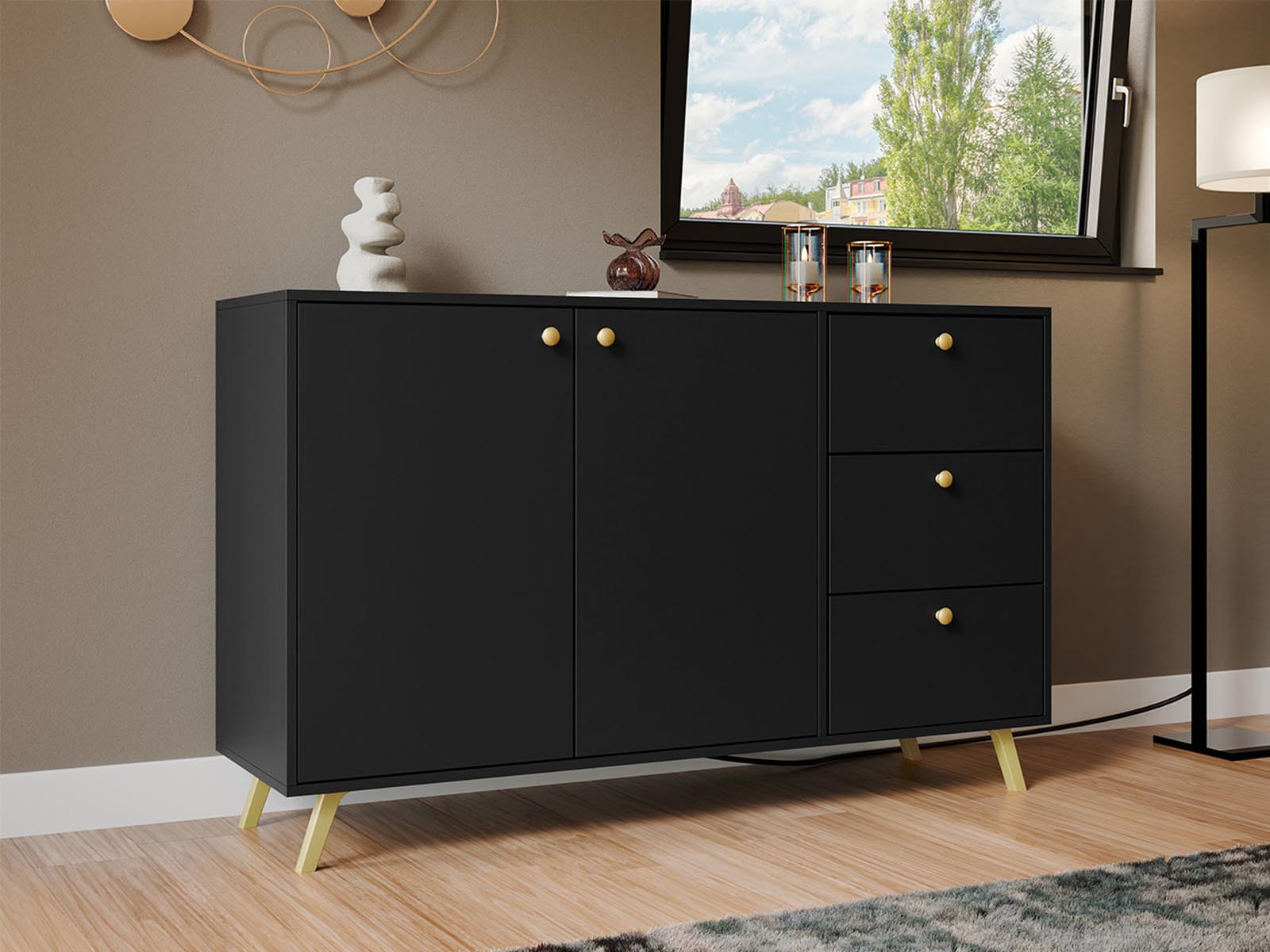 Dressoir SIAPA 2 deuren 3 lades zwart