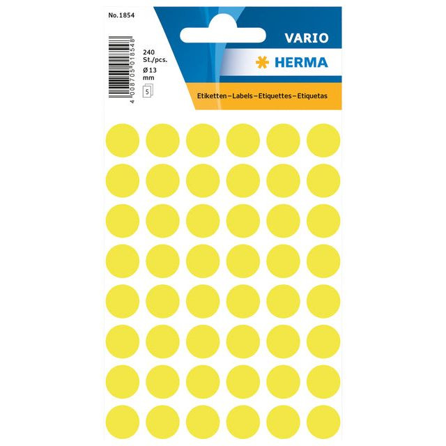 Etiket HERMA 1854 rond 12mm fluor geel 240stuks | Blister a 5 vel