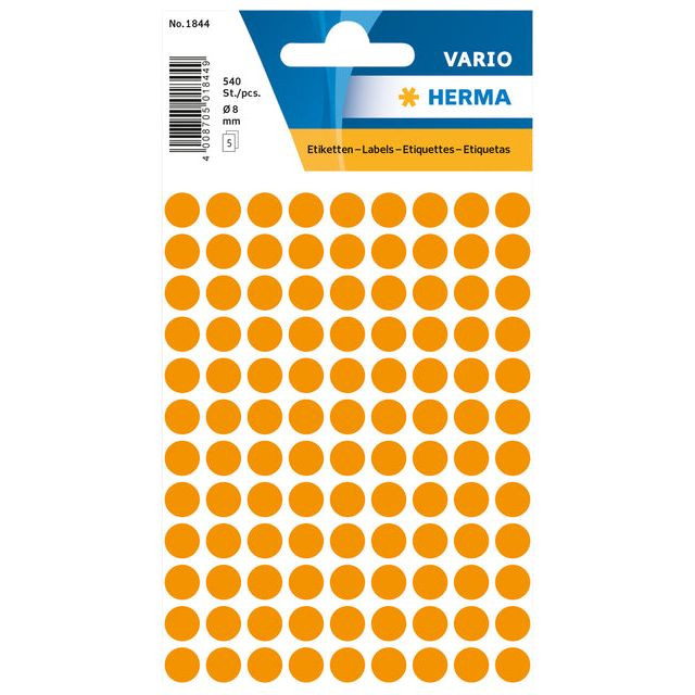 Etiket HERMA 1844 rond 8mm fluor oranje 540stuks | Blister a 5 vel