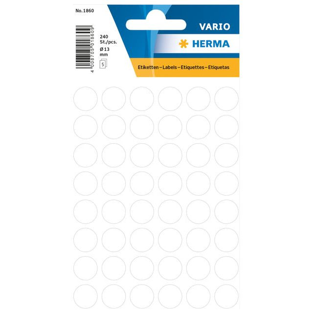 Etiket HERMA 1860 rond 12mm wit 240stuks | Blister a 5 vel