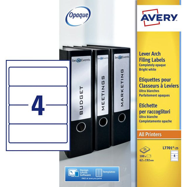 Rugetiket Avery breed 62x192mm zelfklevend wit | Pak a 25 vel | 5 stuks