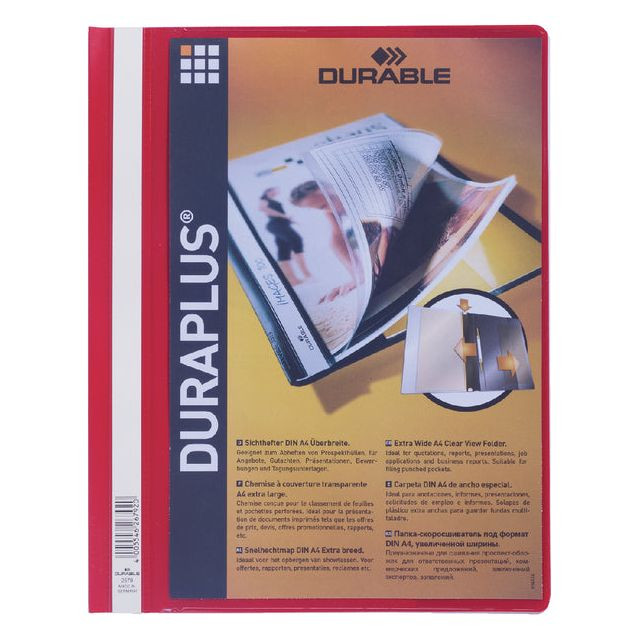 Snelhechtmap Durable Duraplus A4 rood | Omdoos a 25 stuk