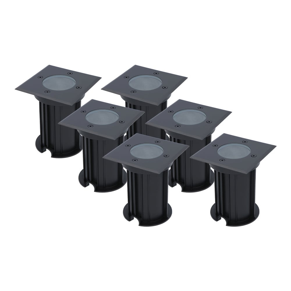 HOFTRONIC™ 6x Ramsay dimbare LED grondspot - Vierkant - Zwart - ex. GU10 - IP67 straal waterdicht - 3 jaar garantie