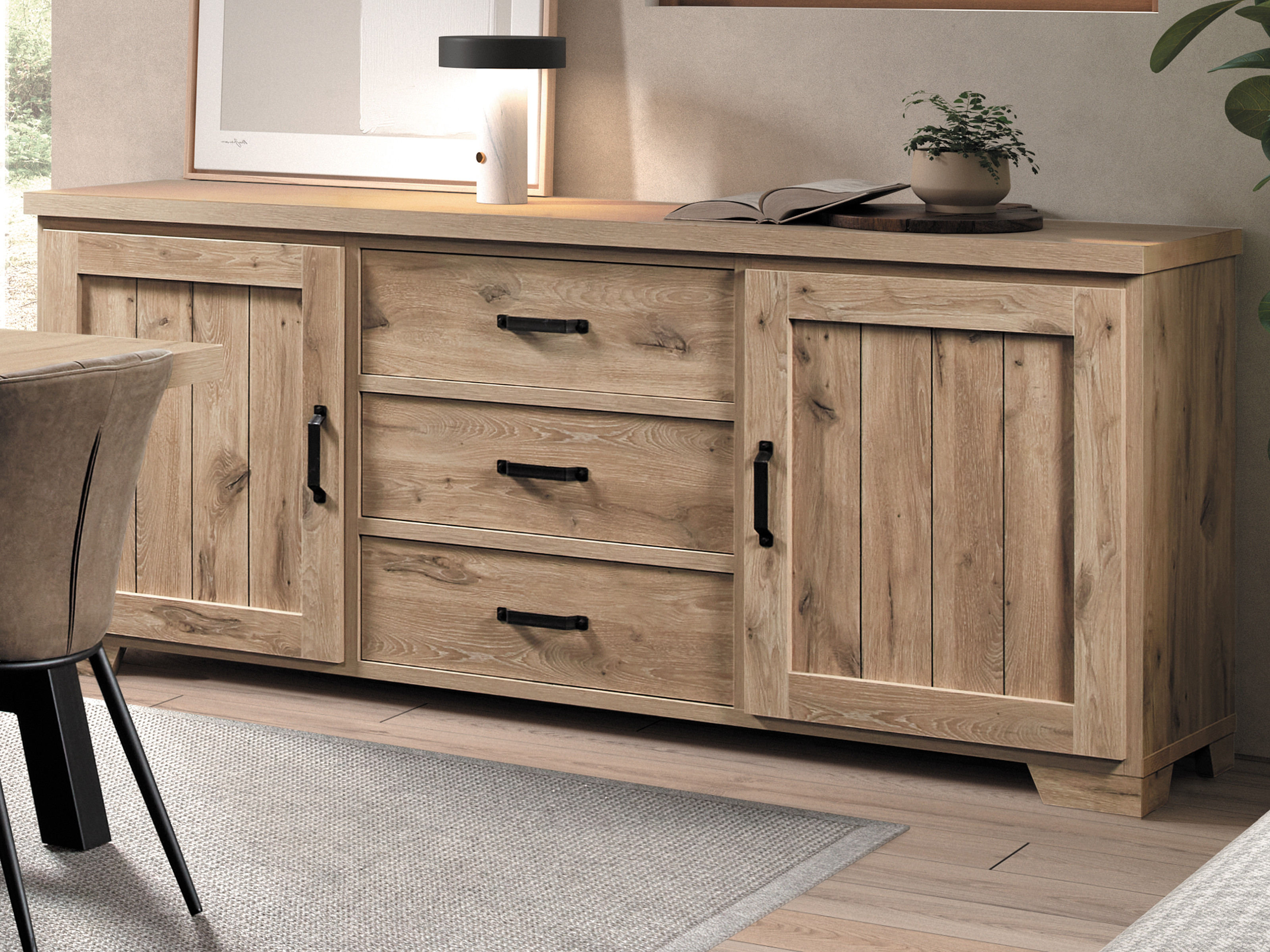 Dressoir SYROCO 2 deuren 3 lades canyon eik