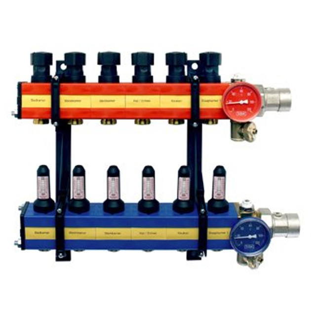 Komfort SBK 4100 verdeler vloerverwarming verwarmen/koelen zij-aansluiting m. debietmeter 15-groeps 41000015