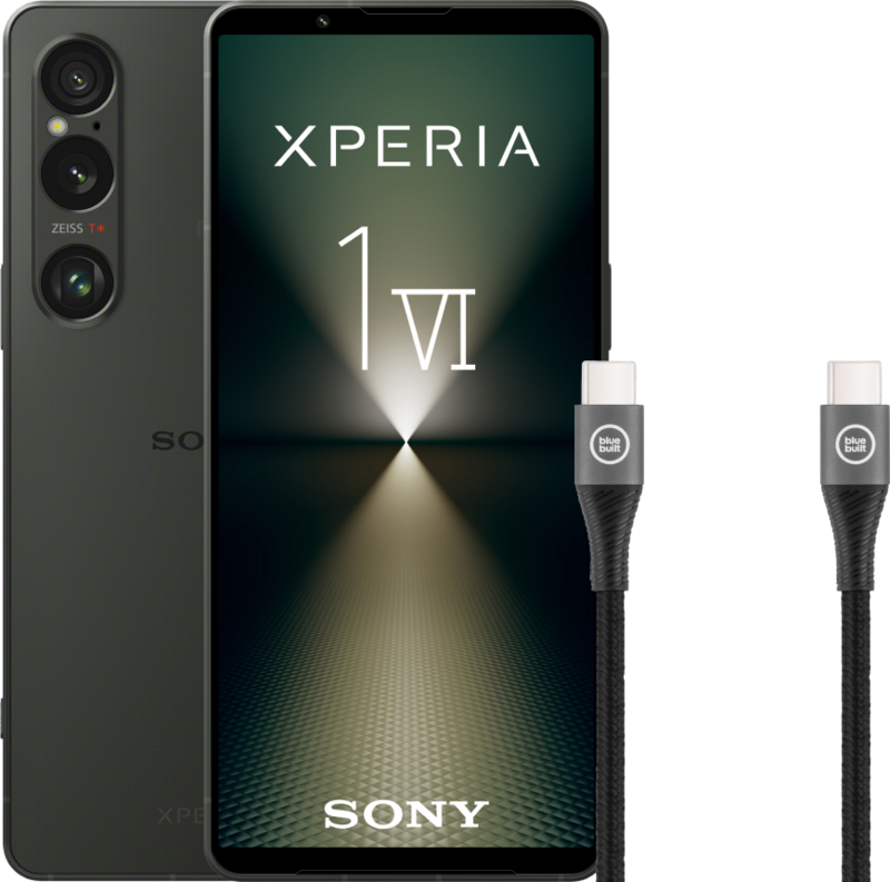 Sony Xperia 1 VI 256GB Groen 5G + BlueBuilt Usb C Kabel 1,5m Nylon Zwart