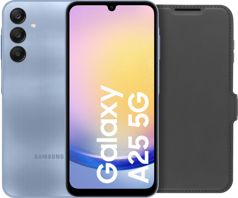 Samsung Galaxy A25 128GB Blauw 5G + BlueBuilt Book Case Zwart