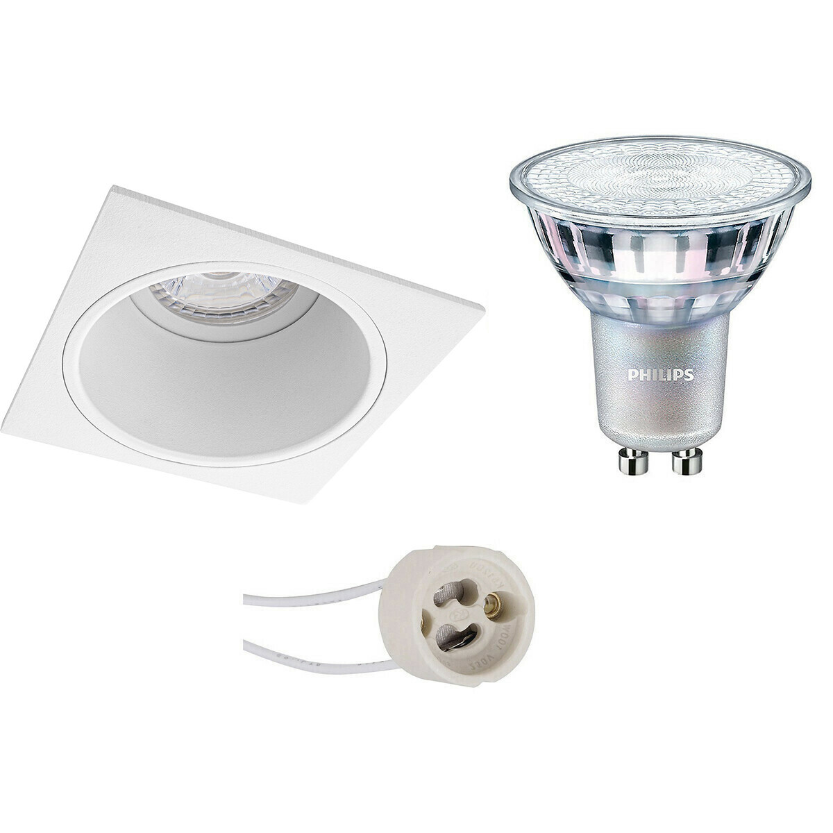 LED Spot Set - Pragmi Minko Pro - GU10 Fitting - Inbouw Vierkant - Mat Wit - Verdiept - 90mm - Philips - MASTER 927 36D VLE - 3.7W - Warm Wit 2200K-2700K - DimTone Dimbaar