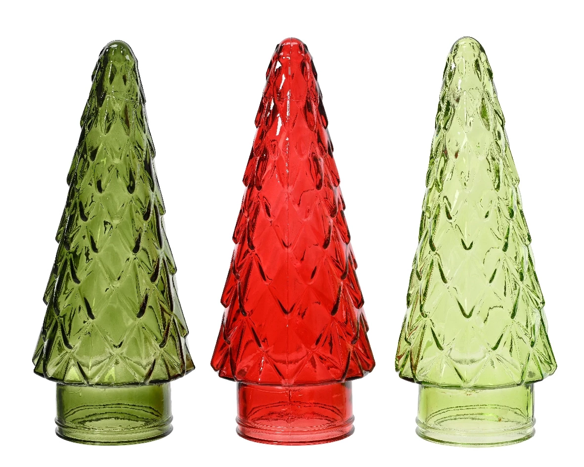 Kaemingk Ornamen glazen kerstboom 10.5x25cm Groen/Rood