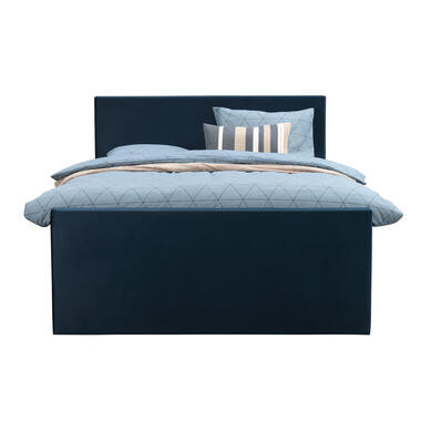 Boxspring met voetbord Liv egaal - blauw - 160x200 cm - ronde poot - Leen Bakker