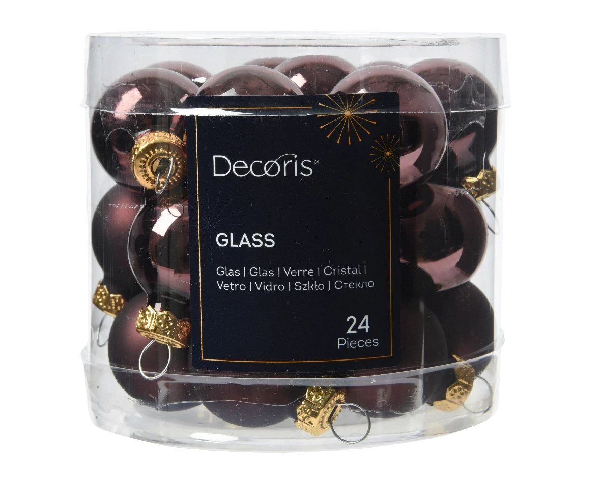 Decoris kerstballen set glas 24st Zwarte truffel 2,5cm