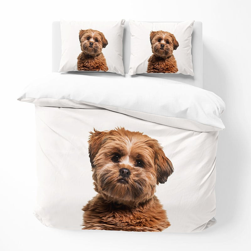 Dekbedovertrek Hond - Lits-Jumeaux (240x220 cm) - Wit & Bruin Polyester-katoen - Dessin: Dieren - DLC - Dekbed-Discounter.nl