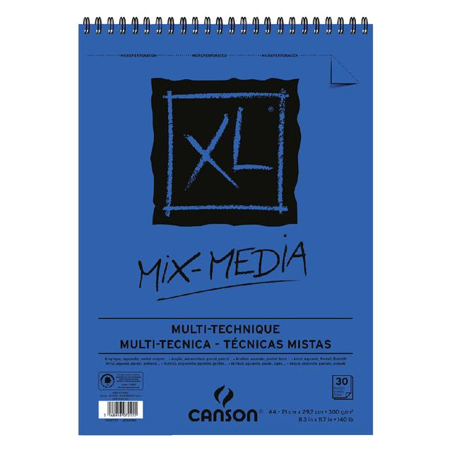 Aquarelblok Canson  XL Mix Media  A4 300gr 30vel spiraal | 5 stuks