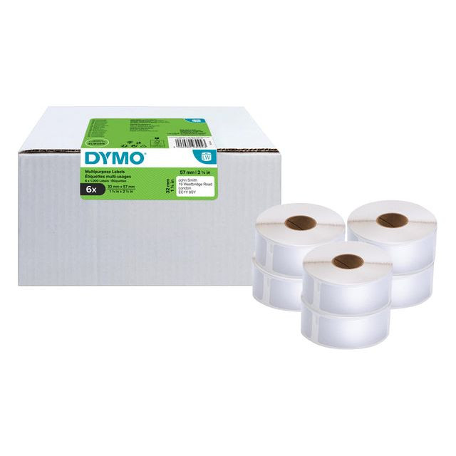 Dymo Value Pack: etiketten LabelWriter ft 57 x 32 mm, verwijderbaar, wit, doos van 6 x 1000 etiketten