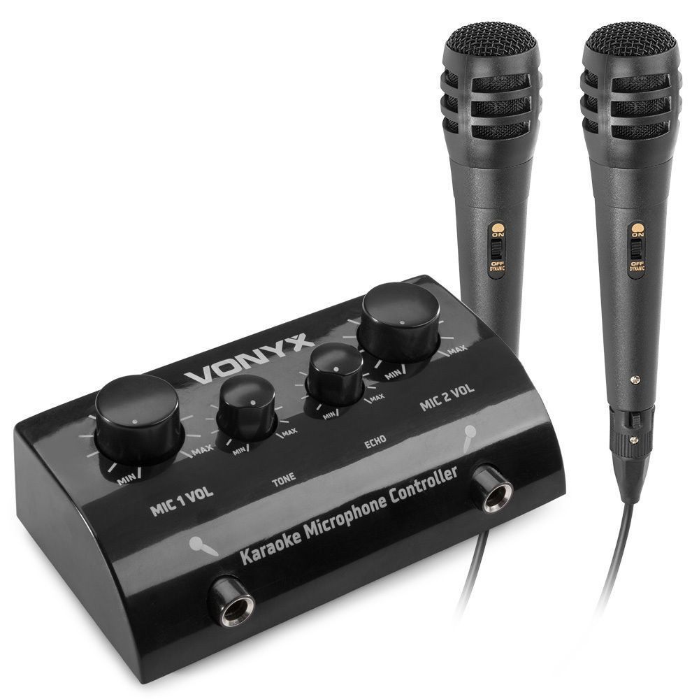 Vonyx AV430B karaoke set met 2x karaoke microfoon en mixer - Zwart