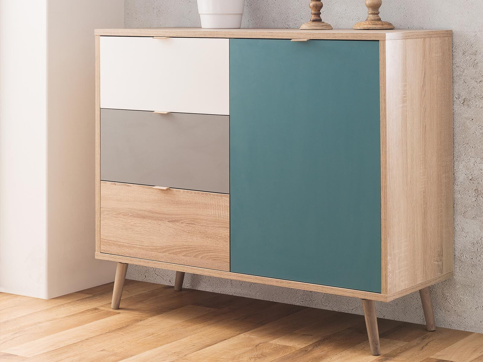 Dressoir CURACAO 1 deur 3 lades sonoma eik/tricolore