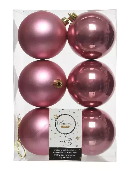 Decoris kerstballen plastic set roze 8cm 6st