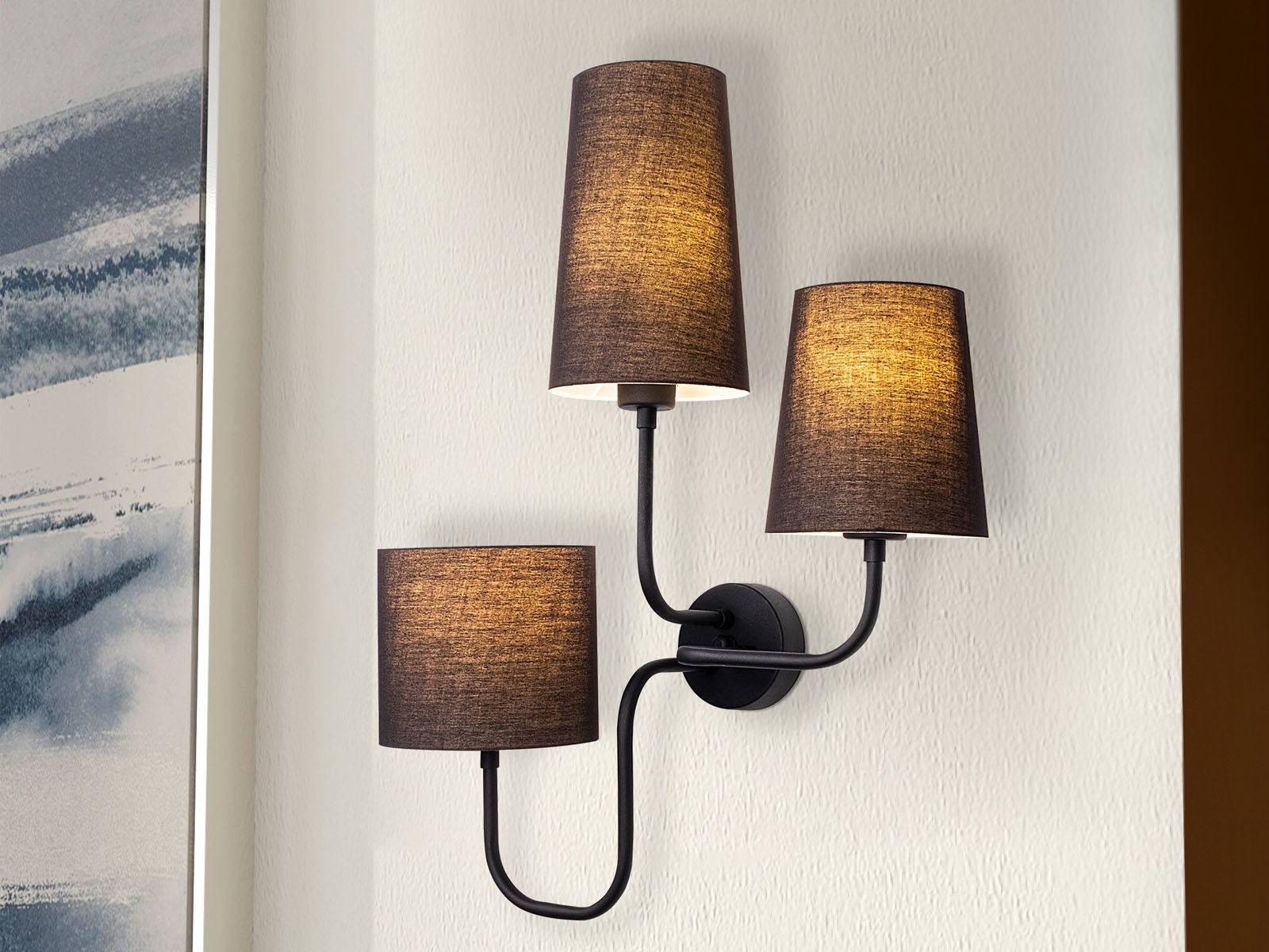 Wandlamp BISCAYE 3 lampen zwart