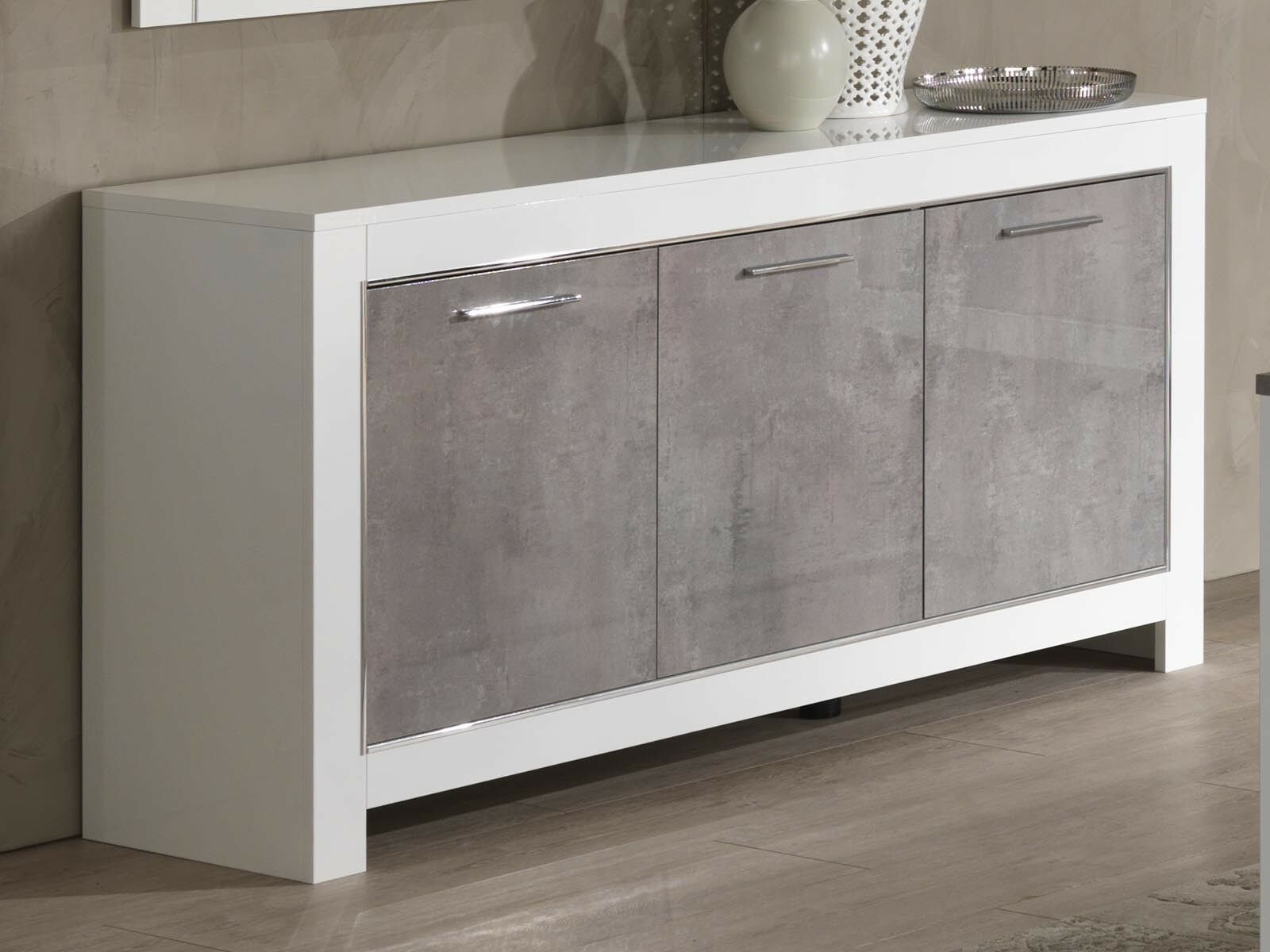 Dressoir MADONNA 3 deuren hoogglans wit/hoogglans beton