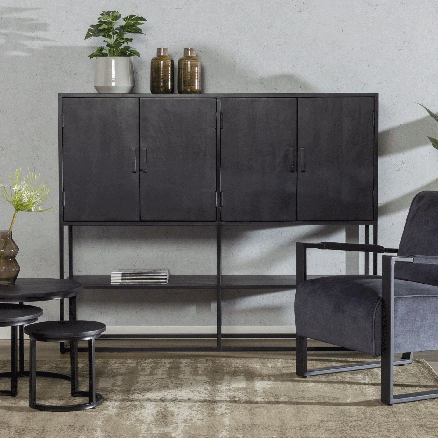 Livingfurn Dressoir Kala Mangohout - Zwart