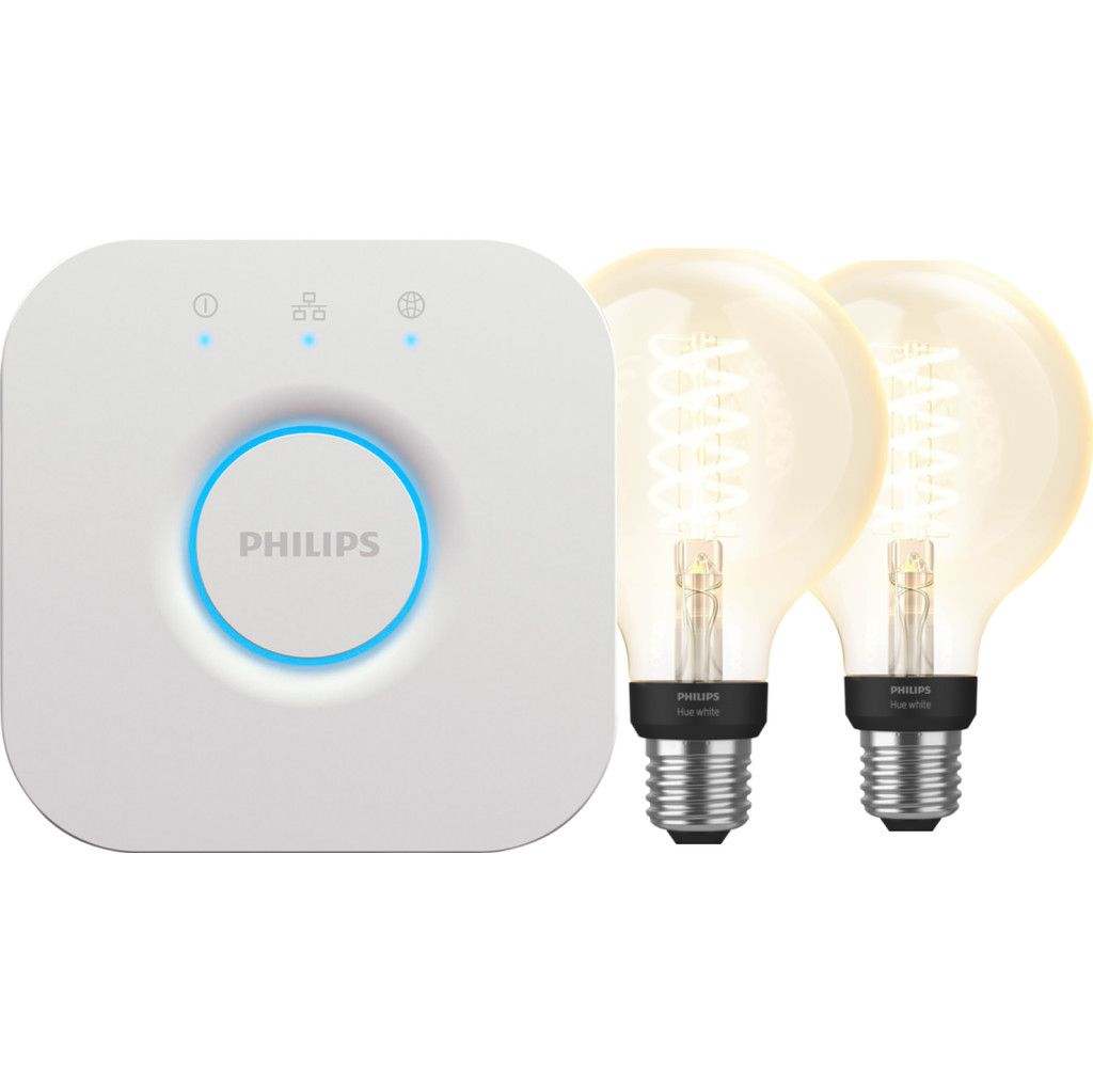 Philips Hue Filament White Globe E27 2-Pack + Bridge