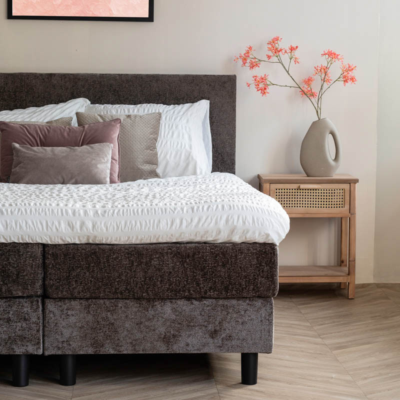 2-Persoons Boxspring Julia Animal Fur - 180 x 200 cm - Taupe 180x200 cm - Pocketvering - Inclusief Topper - Dekbed-Discounter.nl