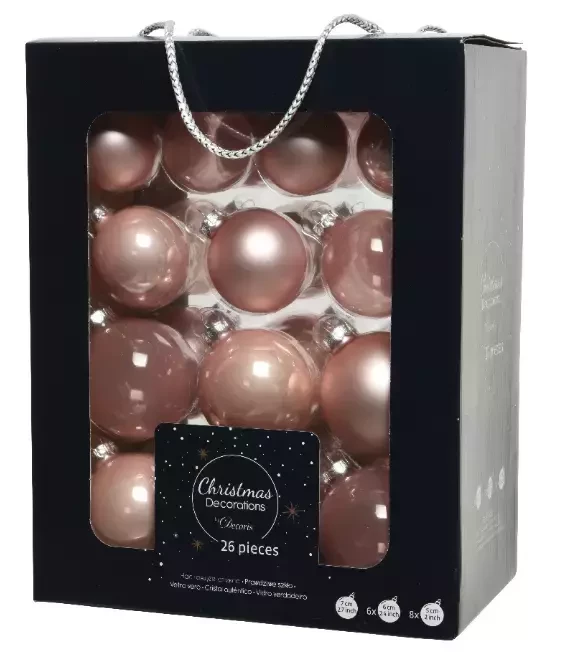 Decoris kerstballen glas 5-6-7cm Roze 26st