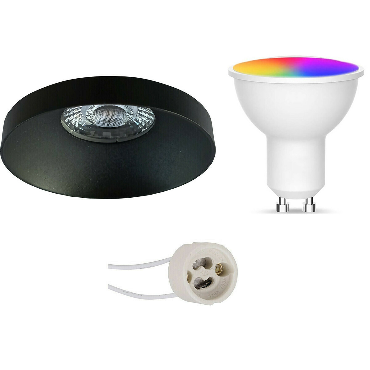 LED Spot Set GU10 - Facto - Smart LED - Wifi LED - Slimme LED - 5W - RGB+CCT - Aanpasbare Kleur - Dimbaar - Pragmi Vrito Pro - Inbouw Rond - Mat Zwart - Ø82mm