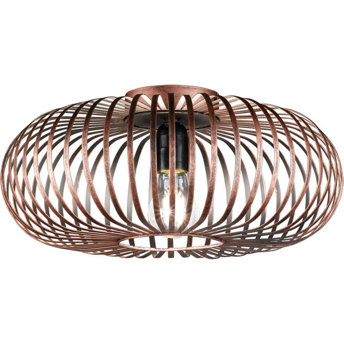 LED Plafondlamp - Trion Johy - E27 Fitting - Rond - Industrieel - Mat Koper - Aluminium - Philips - SceneSwitch Filament 827 A60 - 1.6W-7.5W - Warm Wit 2200K-2700K - Dimbaar